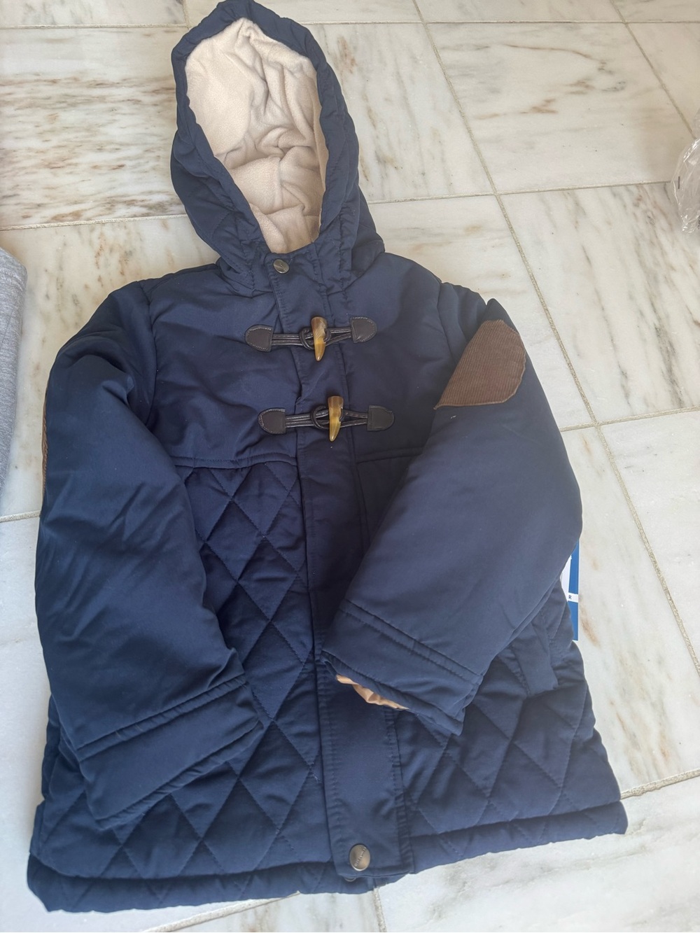 Perry Ellis Navy Quilted Hooded Toggle Coat